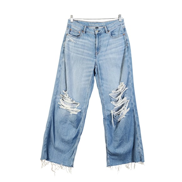 American Eagle Womens Dreamy Drape Ripped Low-Rise Baggy Wide-Leg Jean Size 8 - Picture 2 of 15